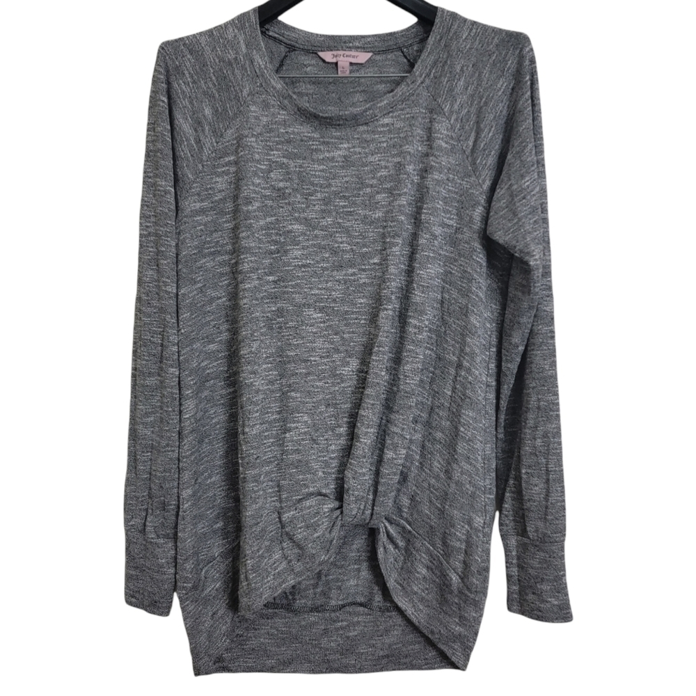 Juicy Couture Gray Heathered Faux Knot Front Soft Knit Pullover Sweater Large